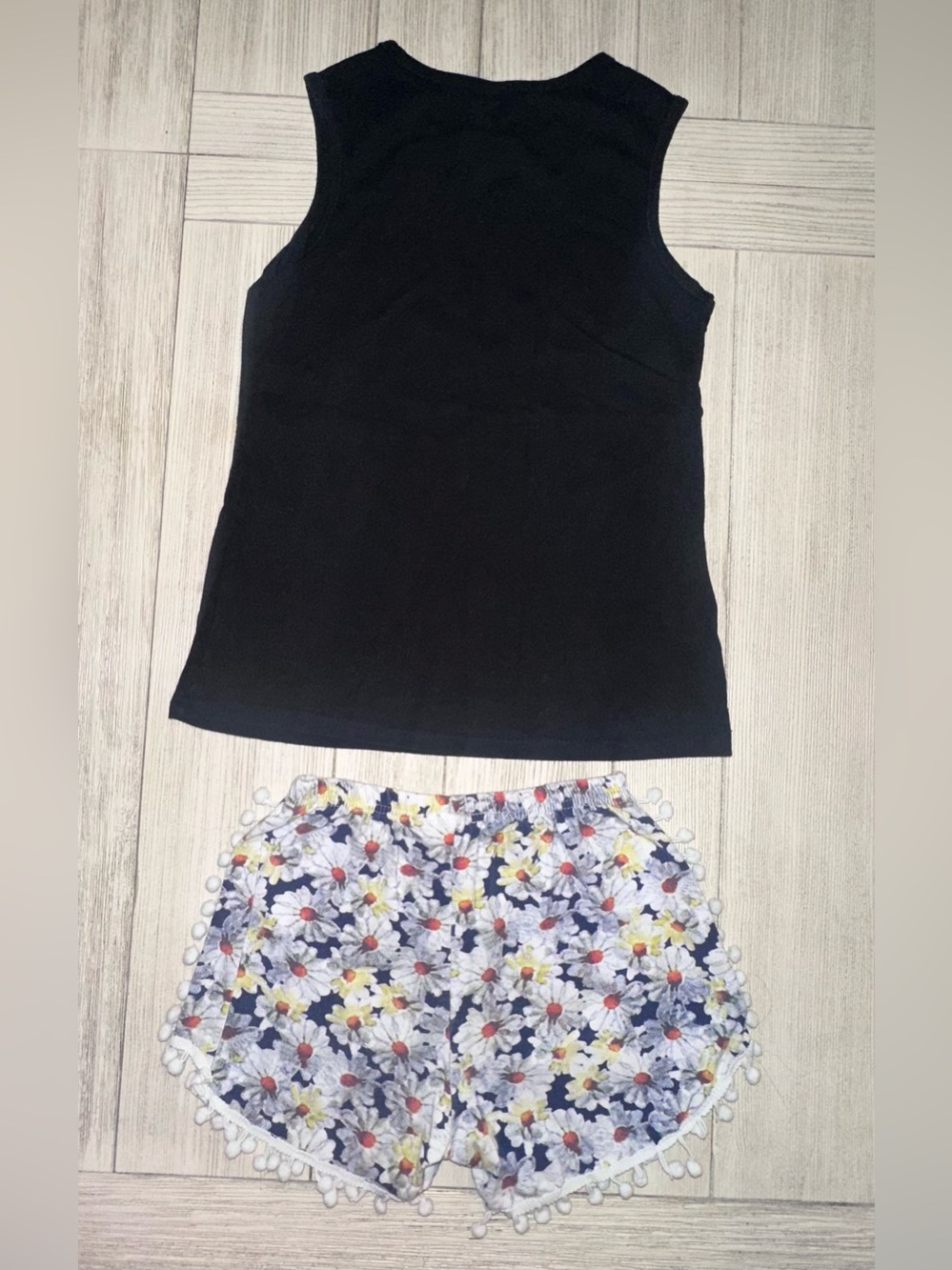 Girls Short Set - Black 'SUMMER' Tank with Sunflower Pom Pom Shorts - Picture 2 of 3